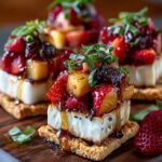 Strawberry Peach Brie Bites with Basil Honey Drizzle