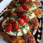 Crispy Chicken Caprese with Burrata, Roasted Cherry Tomatoes & Balsamic Glaze