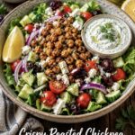 Crispy Roasted Chickpea Greek Salad Bowl with Tzatziki