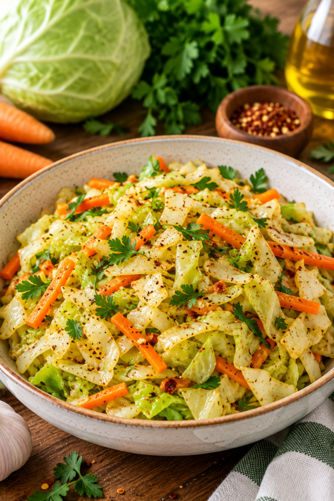 Healthy Cabbage Stir-Fry with Garlic, Carrots and Herbs