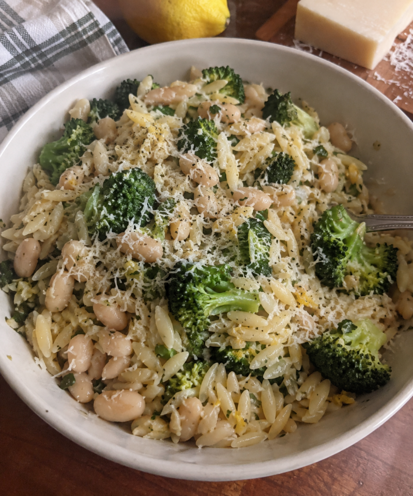 Broccoli Orzo with White Beans, Lemon & Parmesan