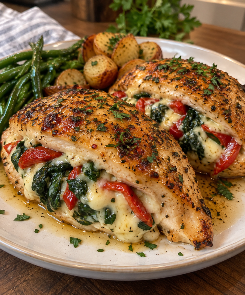 Cheesy Spinach & Roasted Red Pepper Stuffed