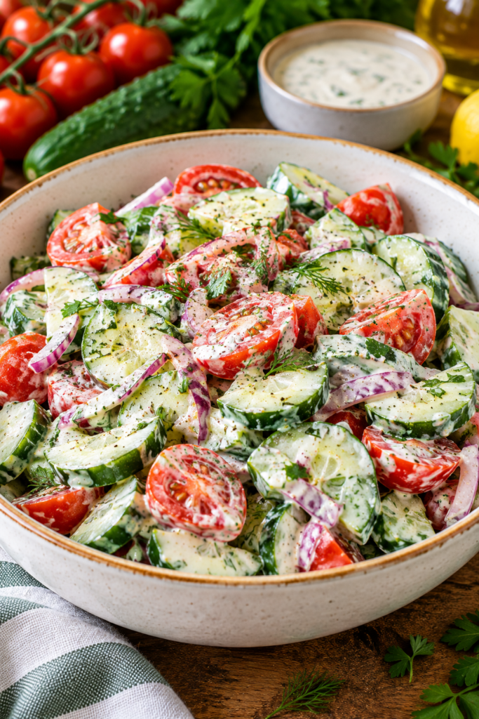 Creamy Cucumber Tomato Salad