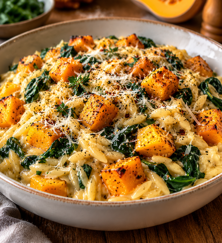 Creamy Orzo with Roasted Butternut Squash and Spinach