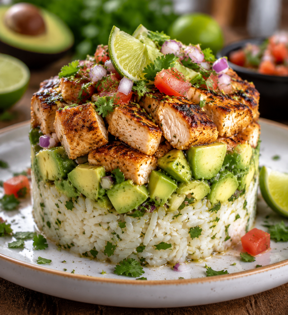 Grilled Chicken Avocado Lime Rice Stack Recipe