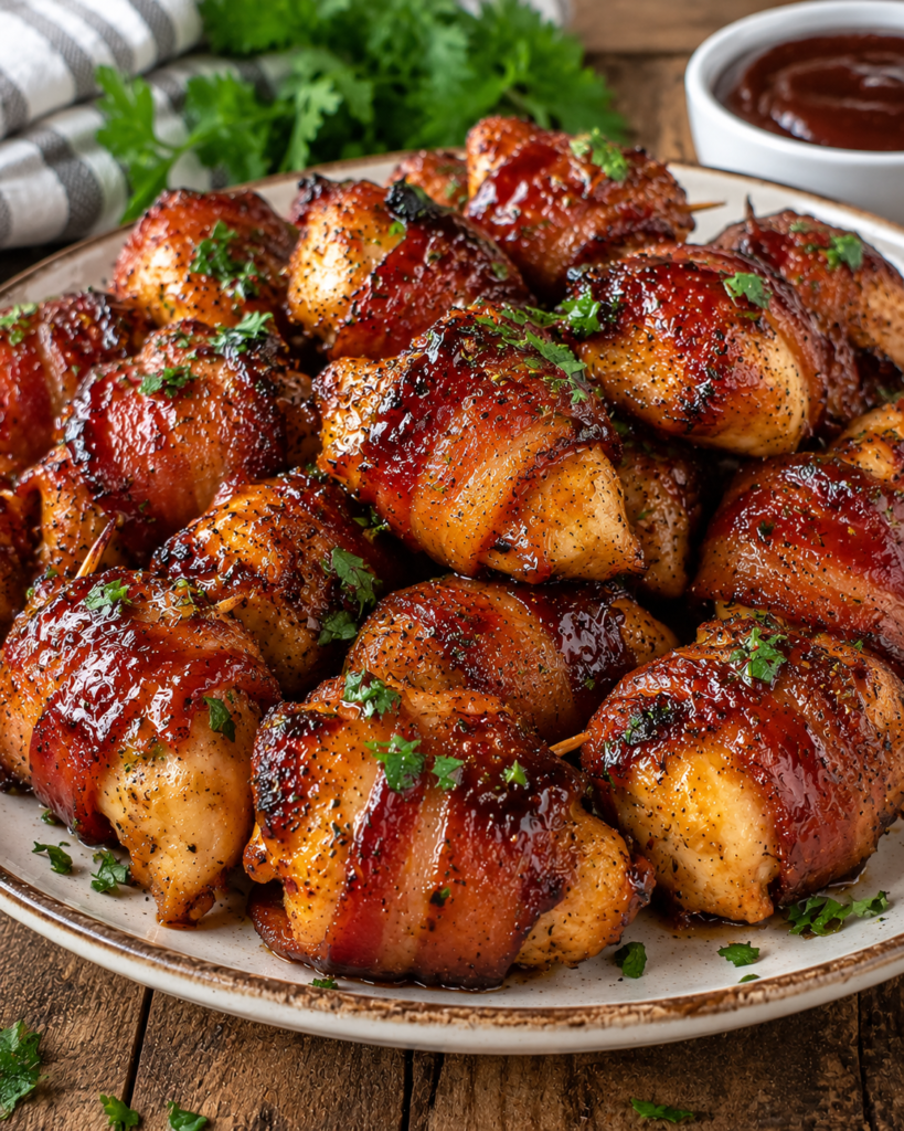 Bacon-Wrapped Glazed Chicken Bites