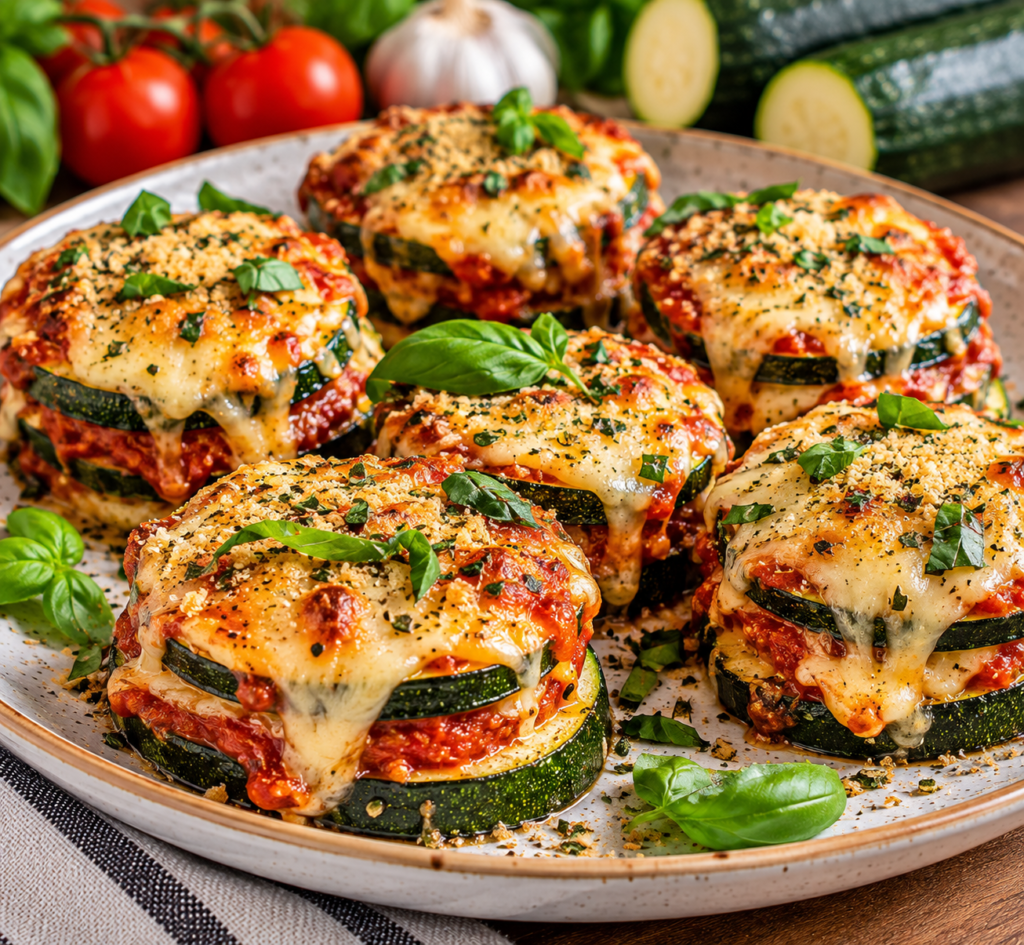 Vegan Baked Cheesy Zucchini Stacks