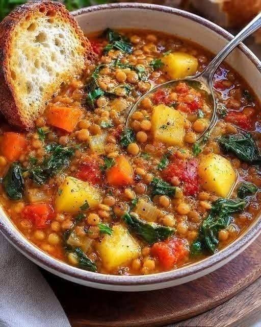 Hearty Lentil, Potato & Spinach Soup