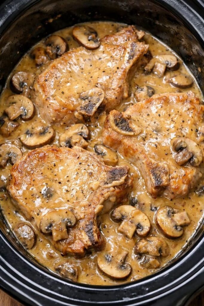 slow cooker 3-ingredient smothered pork chops