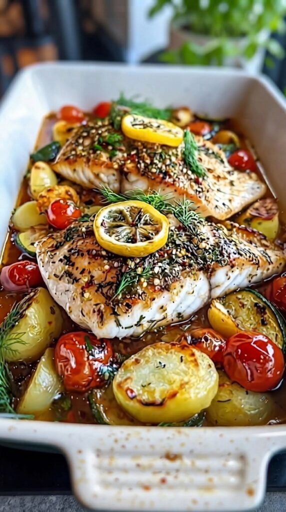 Lemon Herb Baked Fish with Roasted Vegetables