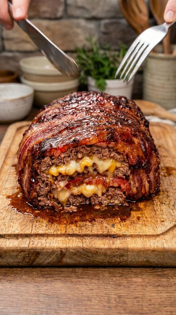 Bacon-Wrapped Cheese-Stuffed Meatloaf