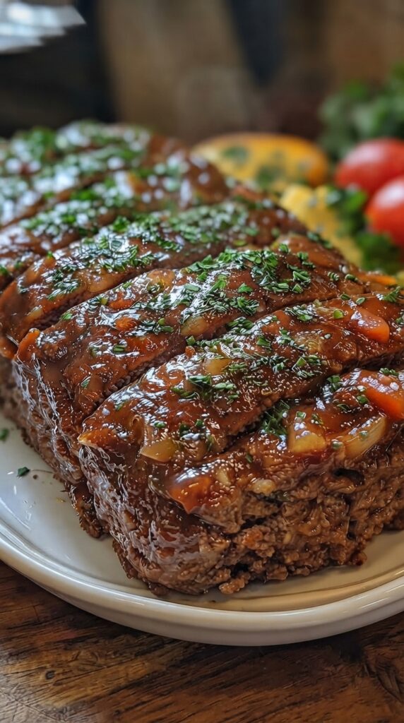 Balsamic Glazed Meatloaf with Savory Herb Sauce