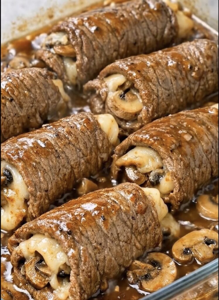 Cheese and Mushroom Stuffed Beef Roll-Ups