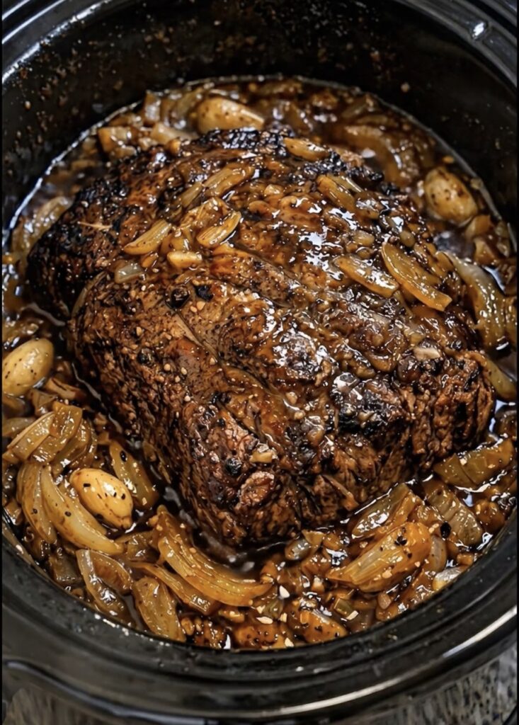 JUICY SLOW-COOKER GARLIC & ONION BEEF ROAST