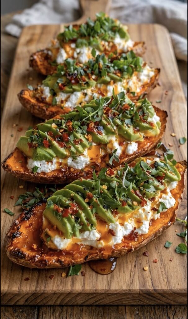 Loaded Sweet Potato with Cottage Cheese & Avocado