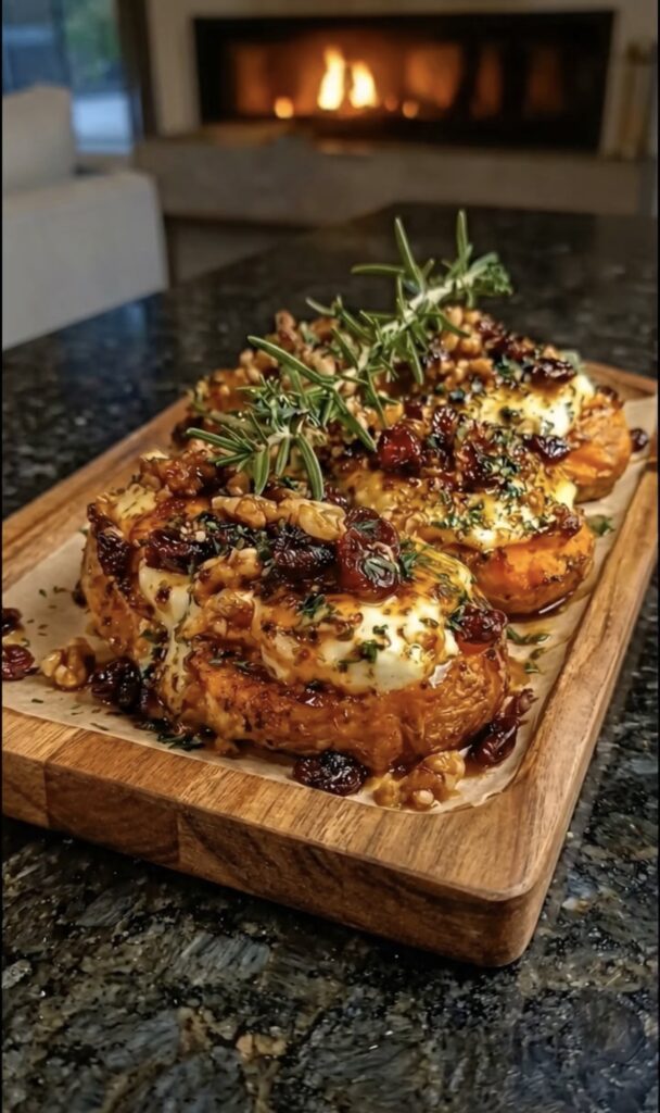 Honey Cranberry Walnut Roasted Sweet Potato Bites