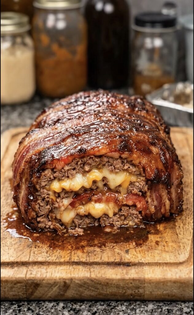 Bacon-Wrapped Cheese-Stuffed Meatloaf Roll