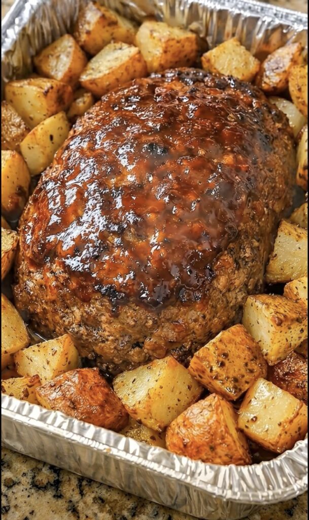 BBQ Glazed Meatloaf with Roasted Potatoes