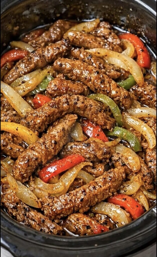 Slow Cooker Pepper Steak with Onions and Bell Peppers