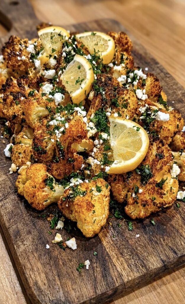 Roasted Lemon Herb Cauliflower with Feta