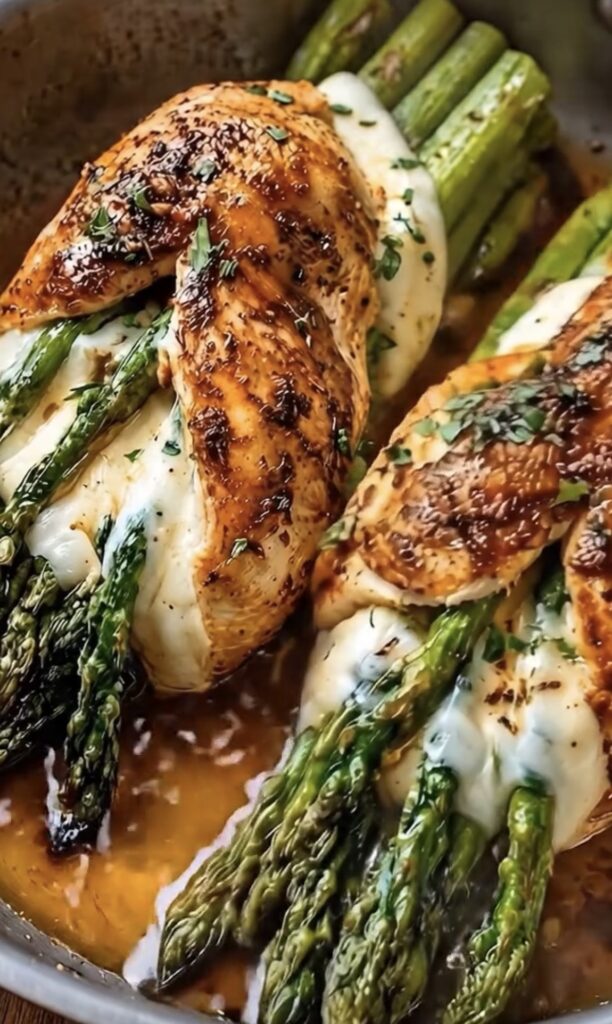 Garlic Butter Asparagus & Mozzarella Stuffed Chicken