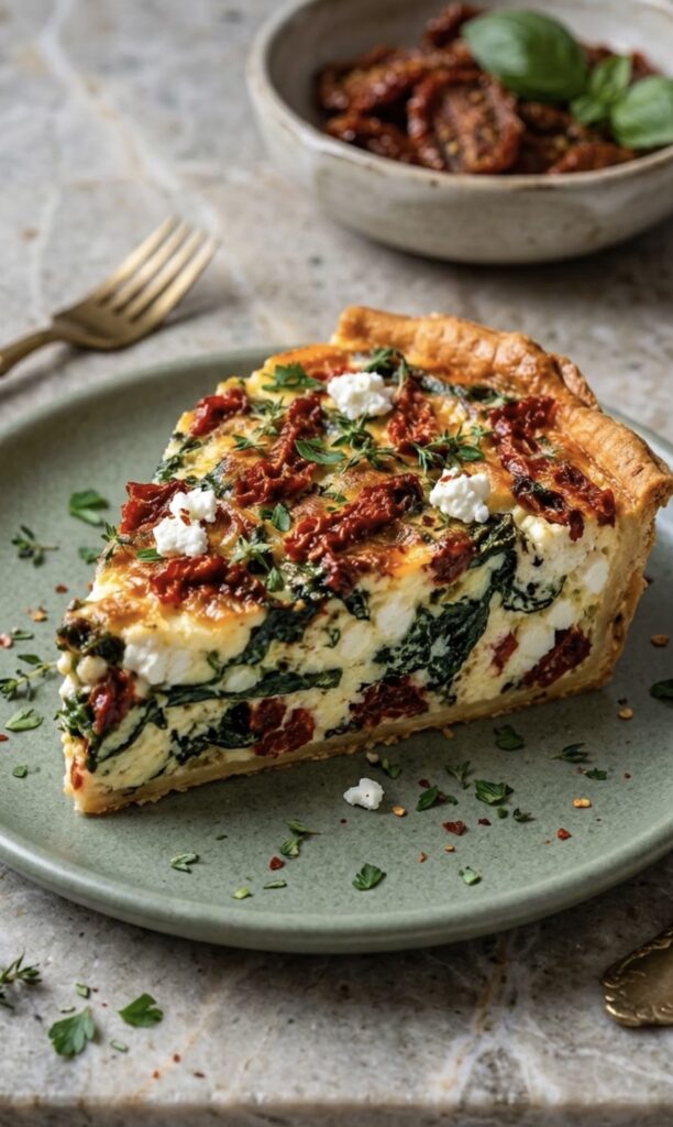 Spinach, Sun-Dried Tomato & Feta Quiche