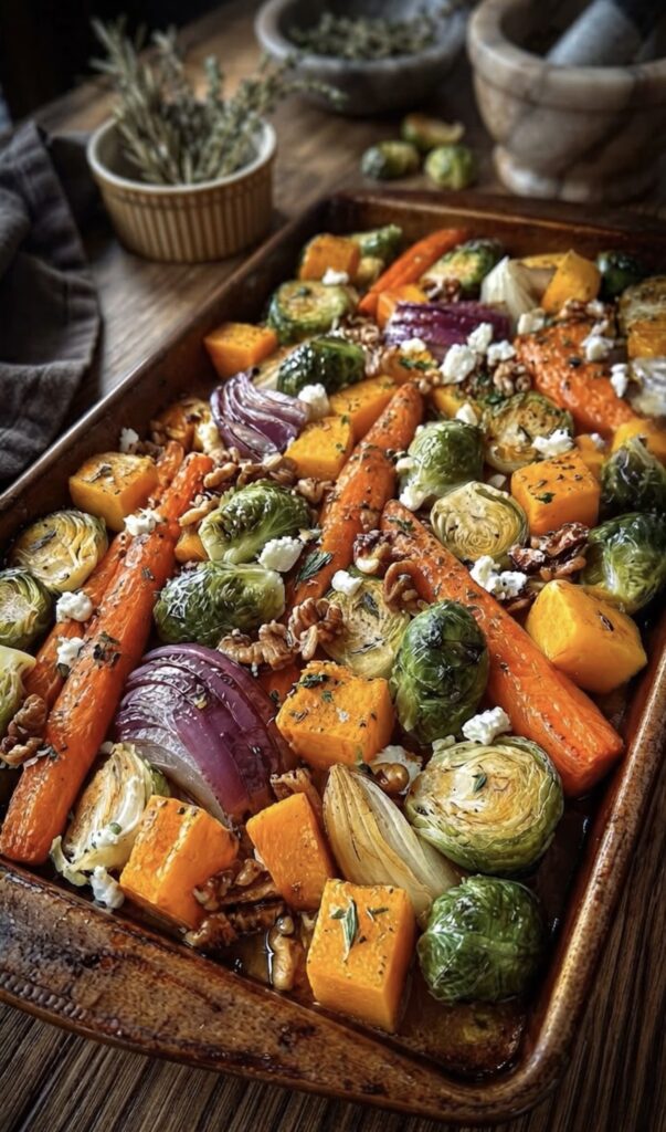 Maple-Roasted Fall Vegetables with Feta & Walnuts