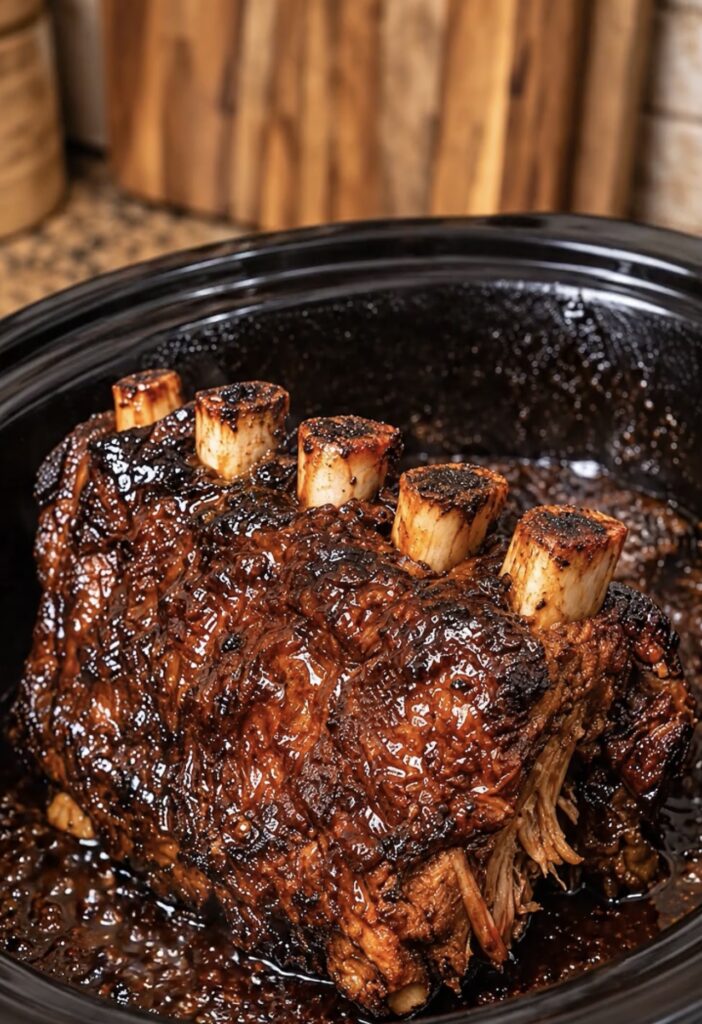 Slow Cooker Sticky Garlic Balsamic Beef Rib Roast