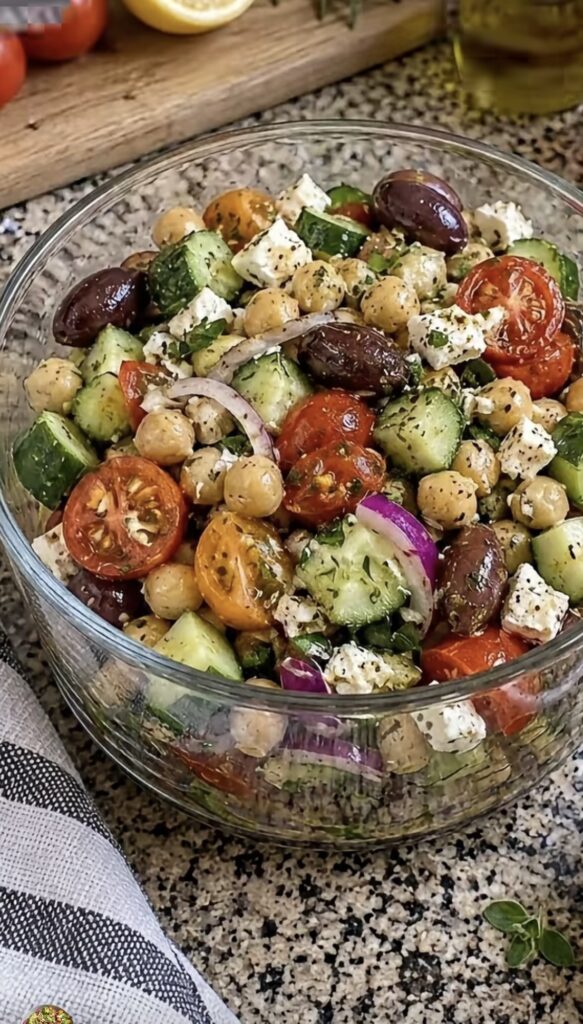 Mediterranean Chickpea Cucumber Feta Salad