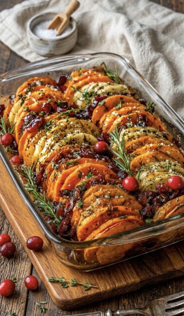 Cranberry Herb Roasted Sweet Potato & Yukon Gold Bake
