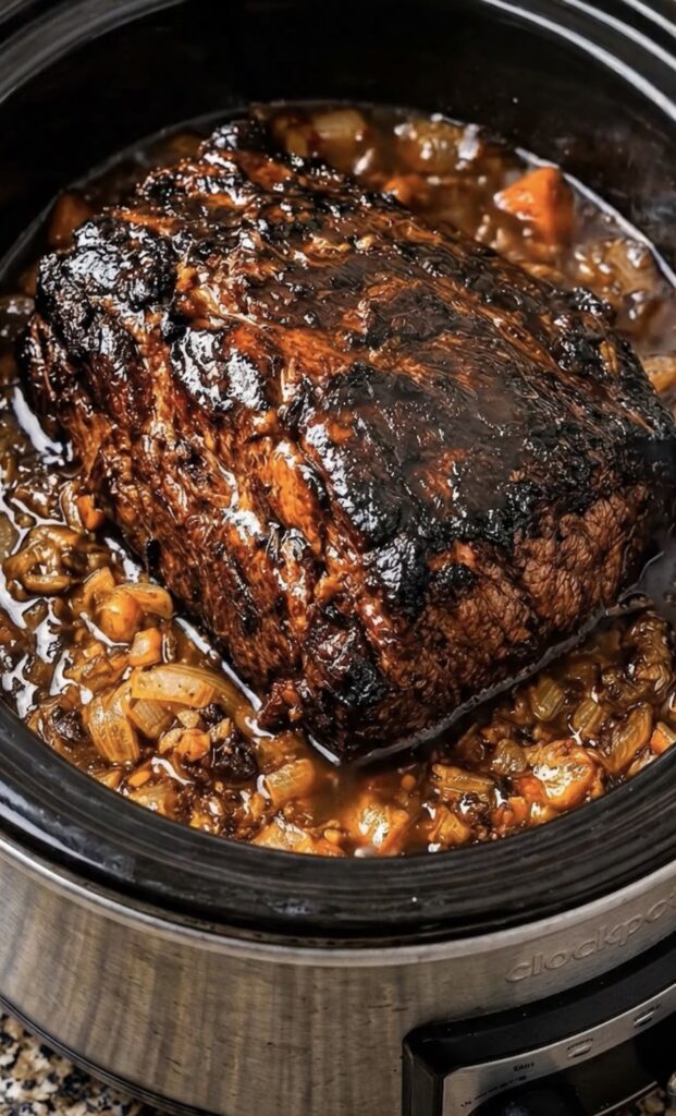 Slow Cooker Balsamic Garlic Beef Pot Roast