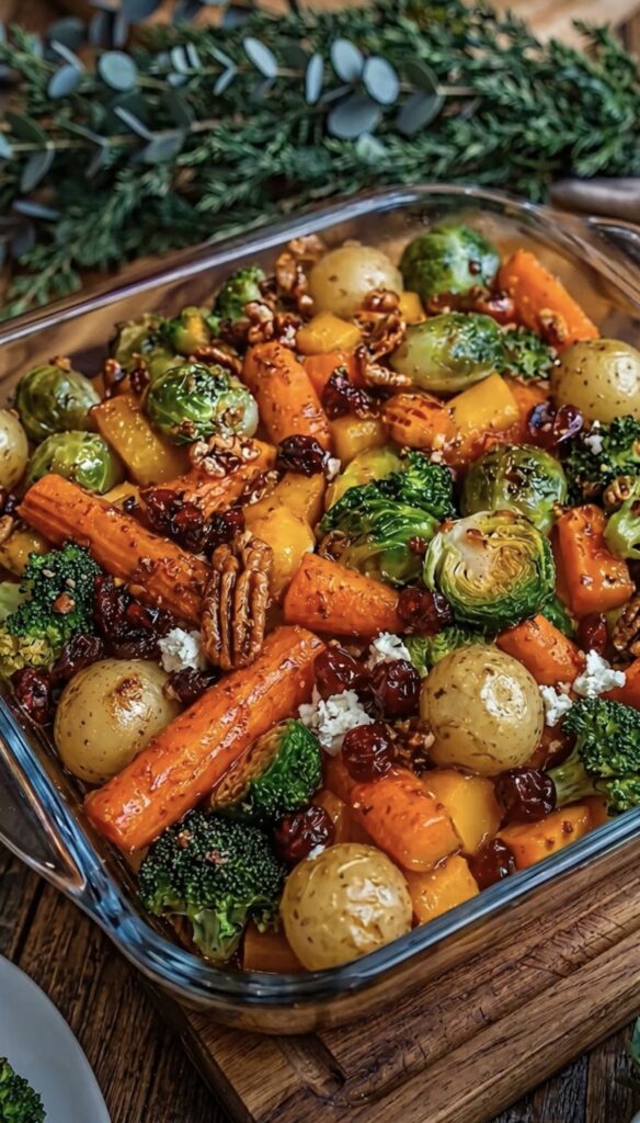 Honey Balsamic Roasted Vegetables with Cranberries, Pecans & Feta