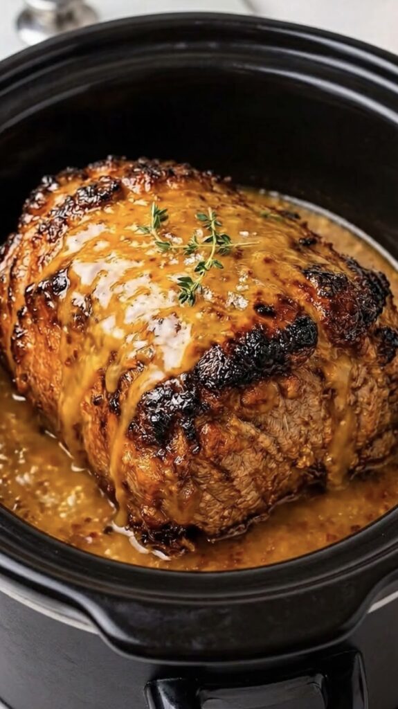 Slow Cooker Garlic Butter Glazed Beef Roast