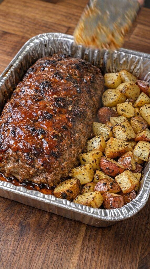 Garlic Herb Glazed Meatloaf with Roasted Potatoes