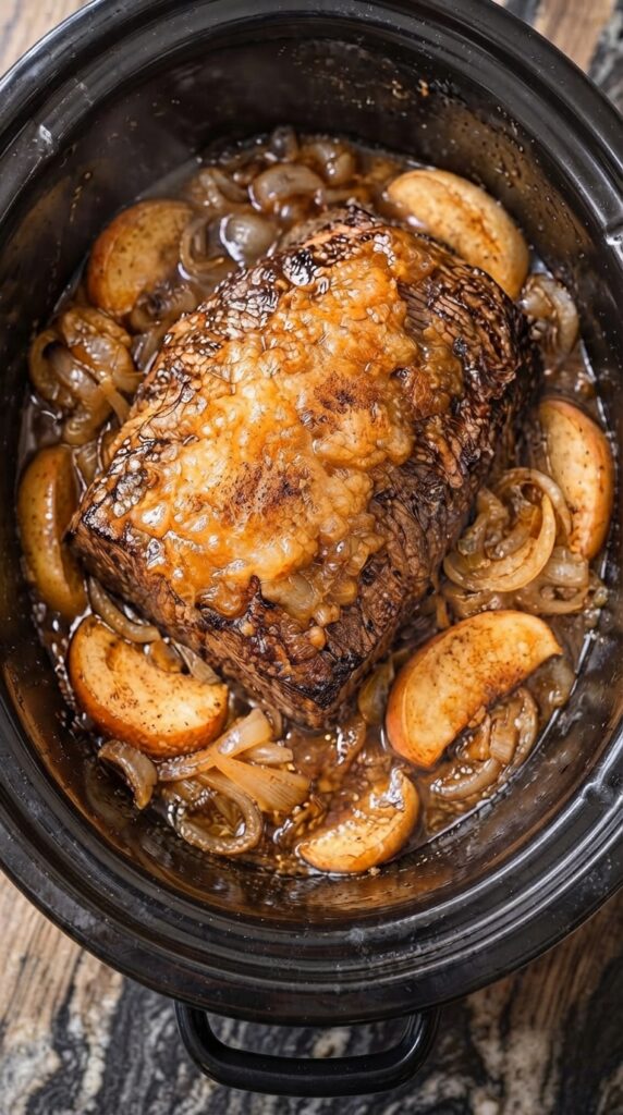 Slow Cooker Apple Cider Pot Roast with Apples and Onions
