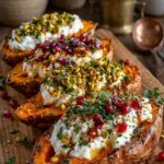 Roasted Sweet Potatoes with Whipped Feta, Pistachios and Pomegranate