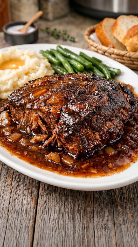 Slow Cooker Balsamic Onion Pot Roast with Rich Gravy