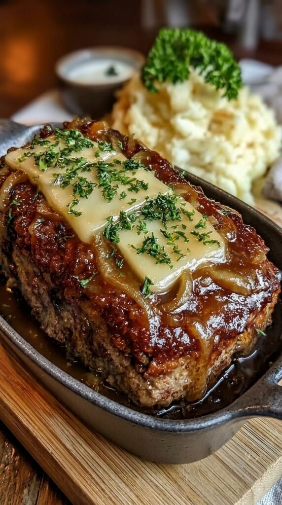 French Onion Meatloaf with Melted Swiss Cheese