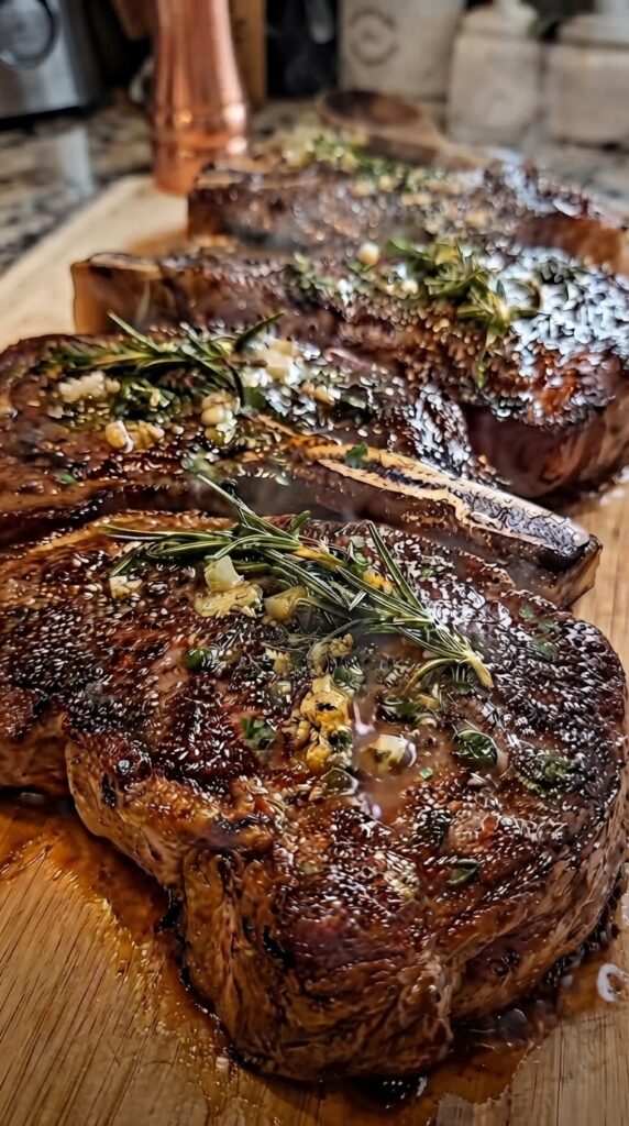 Garlic Rosemary Butter Bone-In Ribeye Steaks