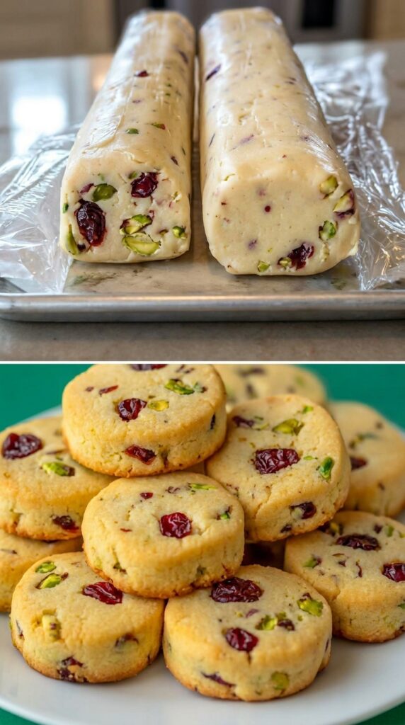 Cranberry Pistachio Slice-and-Bake Shortbread Cookies