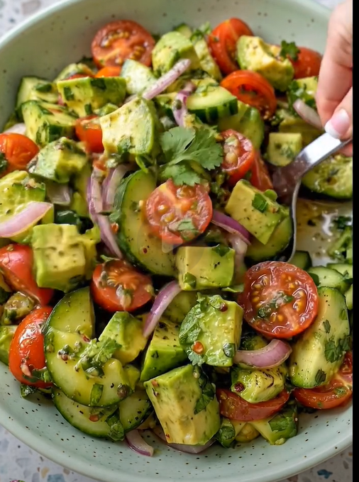 Avocado Cucumber Tomato Salad with Lemon Herb Dressing