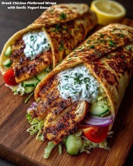 Greek Chicken Flatbread Wraps with Garlic Yoghurt Sauce