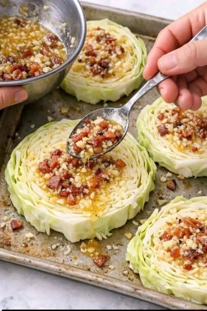 Roasted Cabbage Steaks with Garlic Butter and Crispy Bacon