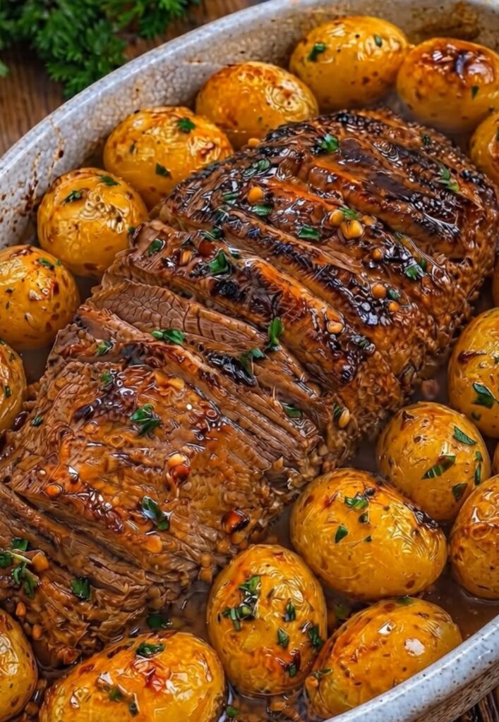 Garlic Balsamic Beef Roast with Baby Potatoes