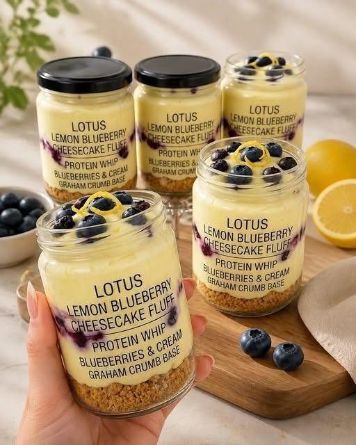 Lemon Blueberry Cheesecake Protein Fluff Jars