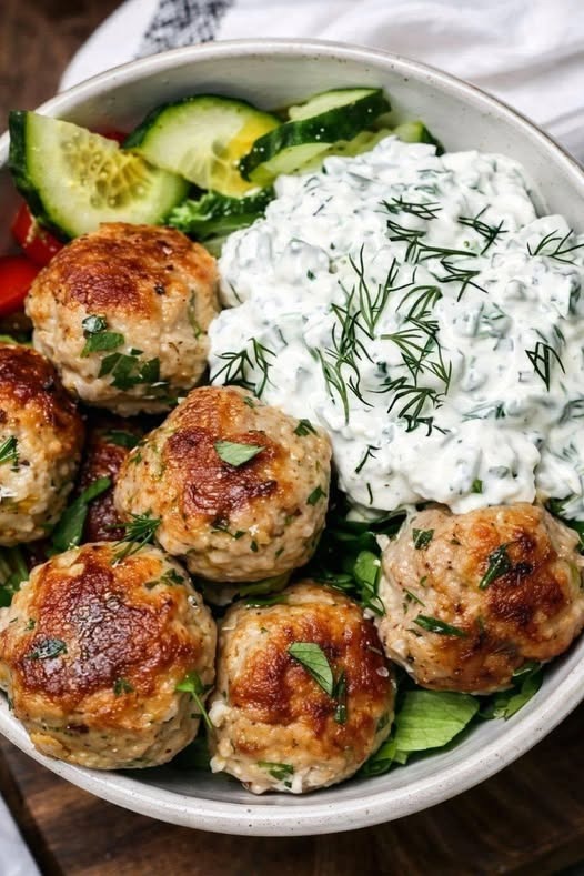 Greek Chicken Meatballs with Homemade Tzatziki Sauce