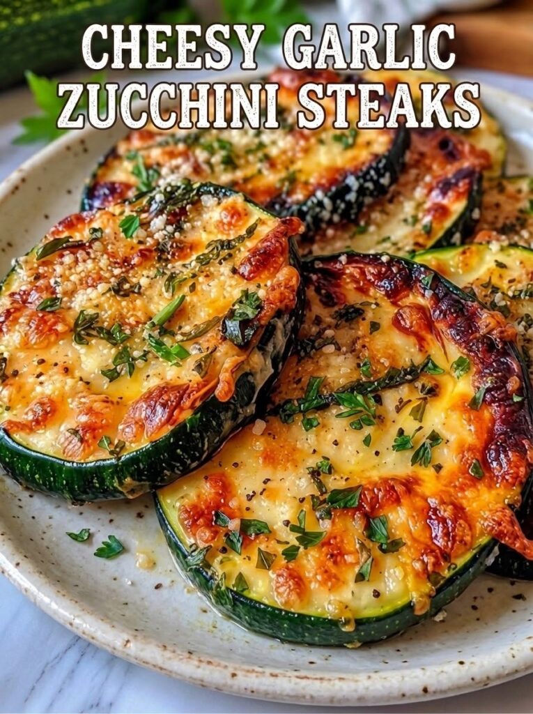 Cheesy Garlic Zucchini Steaks