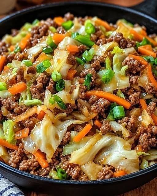 Healthy Chinese Ground Beef & Cabbage Stir Fry