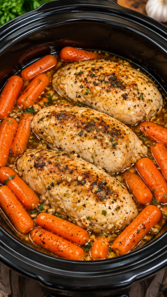 Slow Cooker Garlic Herb Chicken with Baby Carrots