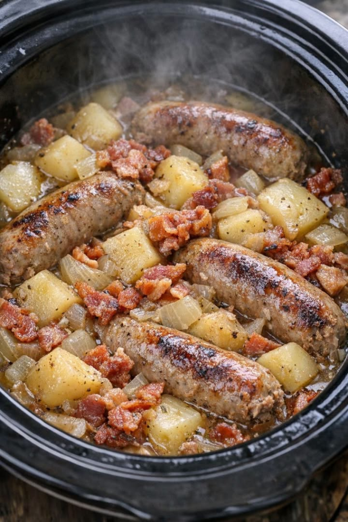 Slow Cooker Sausage, Potato & Bacon Casserole 